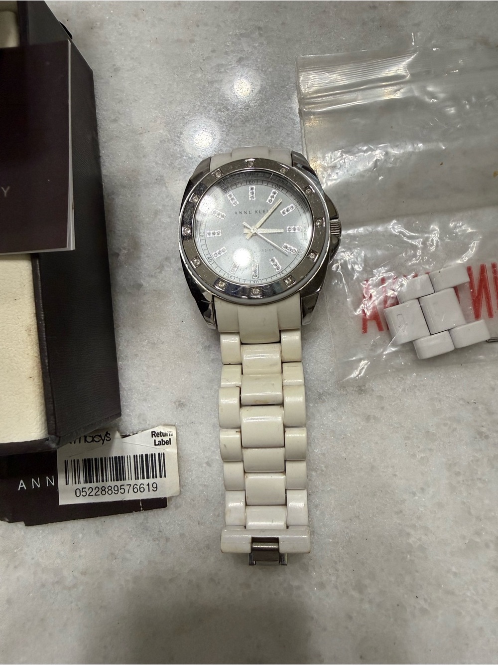 Anne Klein White Ceramic Bracelet Watch with Crystal Markers
